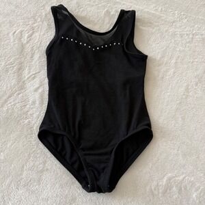Cat Jack Black Gymnastics Leotard Rhinestone Sparkle Dance Costume Girls XS 4/5T